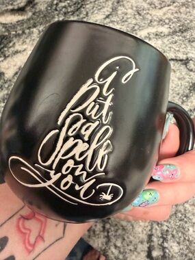Black Decorative Ceramic Mug with White Script - Unbranded